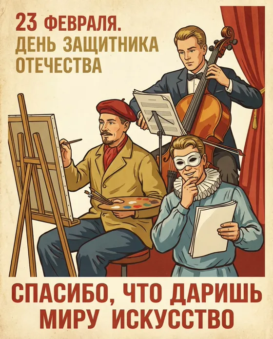 Сгенерируй открытку в советском стиле. В левом вер