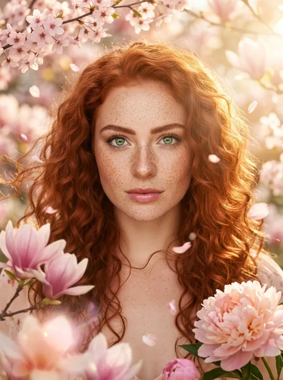 ultra beautiful woman surrounded by blooming sprin...