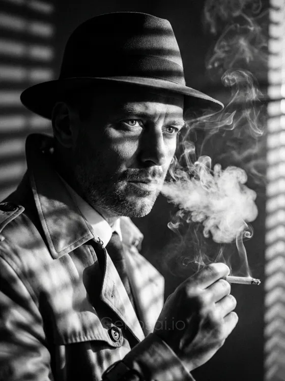 """prompt"": ""Noir cinematic portrait of a broodi...