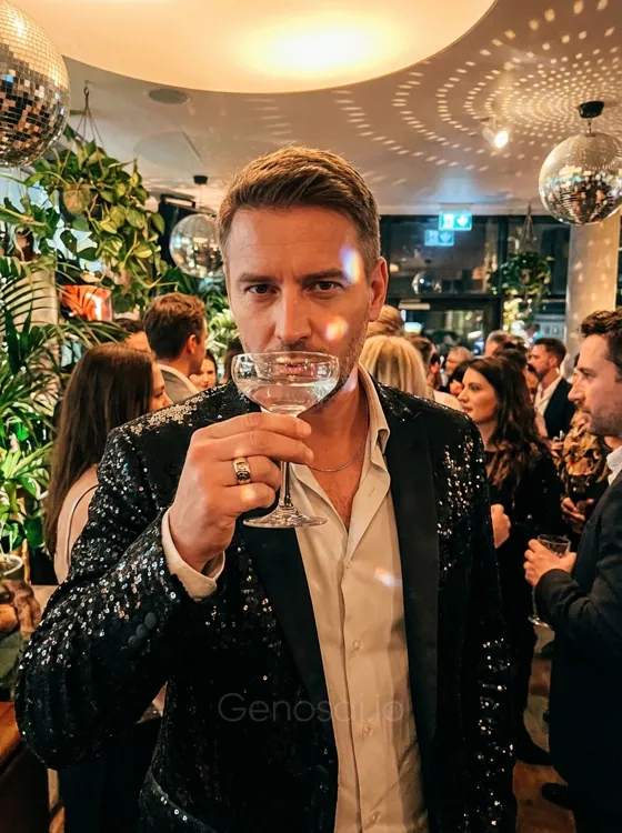 "A photo of a man at a party. He is standing indoo...