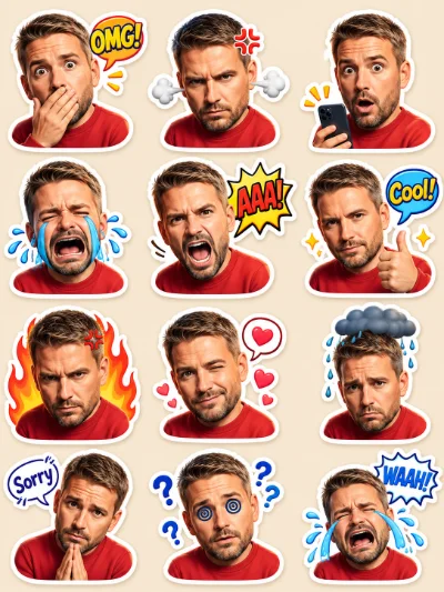 A high-quality 3D cartoon sticker pack of the pers...