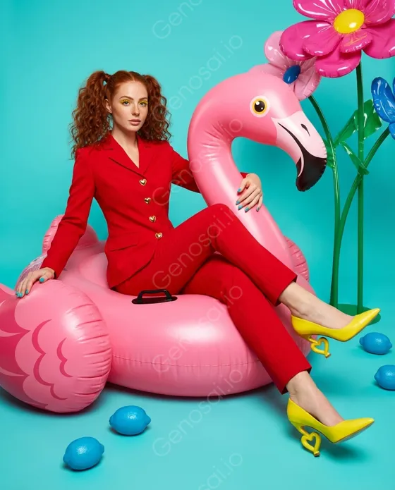 Full-body editorial photograph for Moschino. A sle...