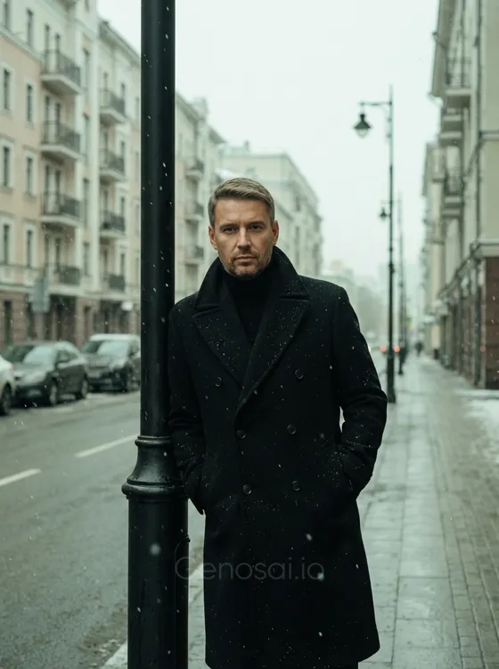 "A man stands on a city street, leaning against a ...