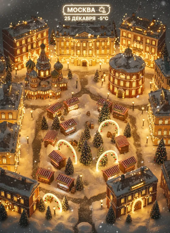 Present a cozy 45° top-down miniature Christmas di...
