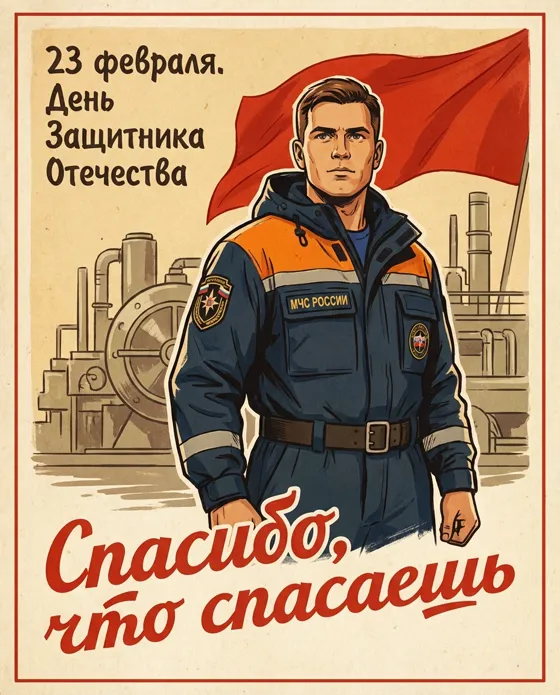 Сгенерируй открытку в советском стиле. В левом вер...