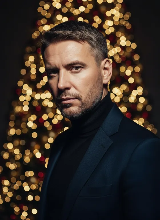 Ultra-realistic luxury Christmas portrait of a man...