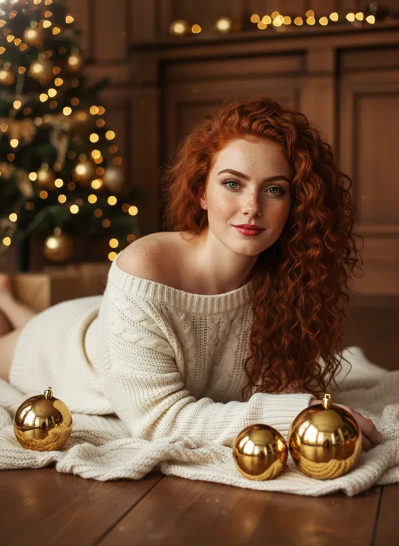 Create a warm, intimate indoor portrait of a woman...