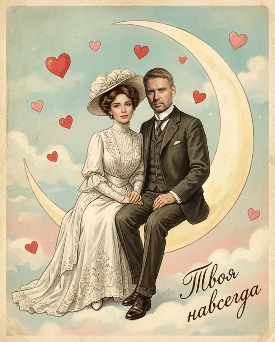 "Valentine postcard illustration: Edwardian-era ro...