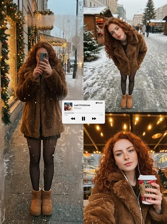 An editorial winter poster-style multi-panel colla...