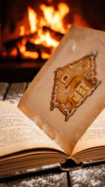A close-up, cinematic shot of an old, flour-dusted...